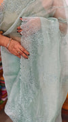 Aqua Green Crushed Organza Saree - R4311