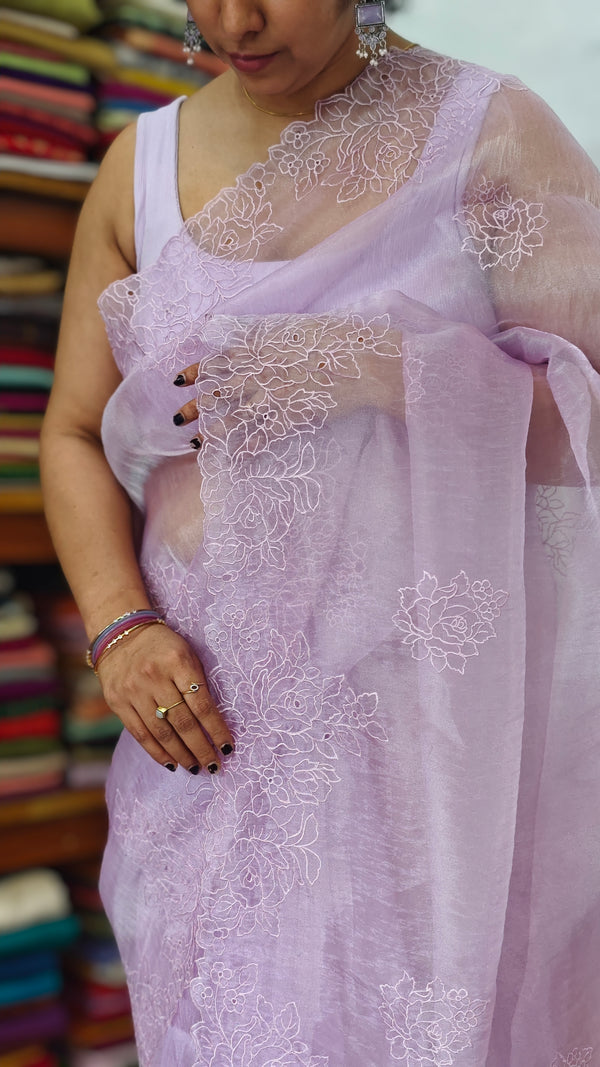 Lavender Crushed Organza Saree - R4311