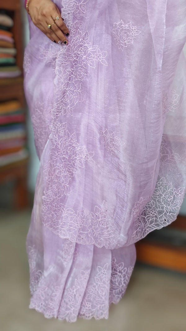 Lavender Crushed Organza Saree - R4311