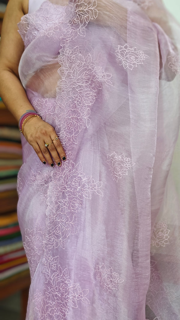 Lavender Crushed Organza Saree - R4311