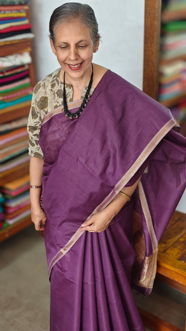 Grape Wine Chanderi Tussar Silk Saree - ANX19