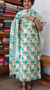 Semi Silk Suit - Beige and Green - ETV9