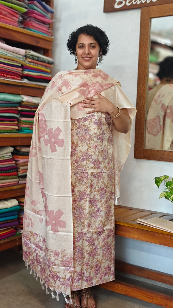 Semi Silk Suit - Beige and Lilac - ETV9