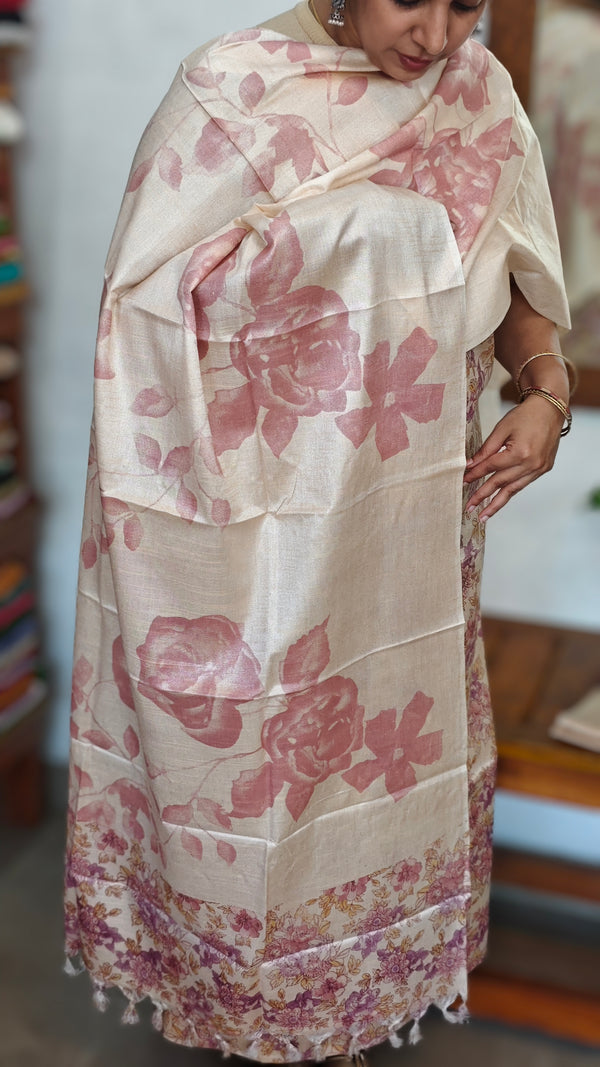 Semi Silk Suit - Beige and Lilac - ETV9