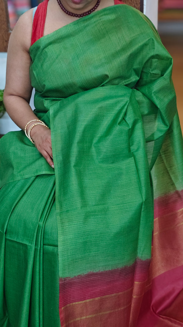 Green and Maroon Semi Silk Saree with Contrast Palla - BTK5
