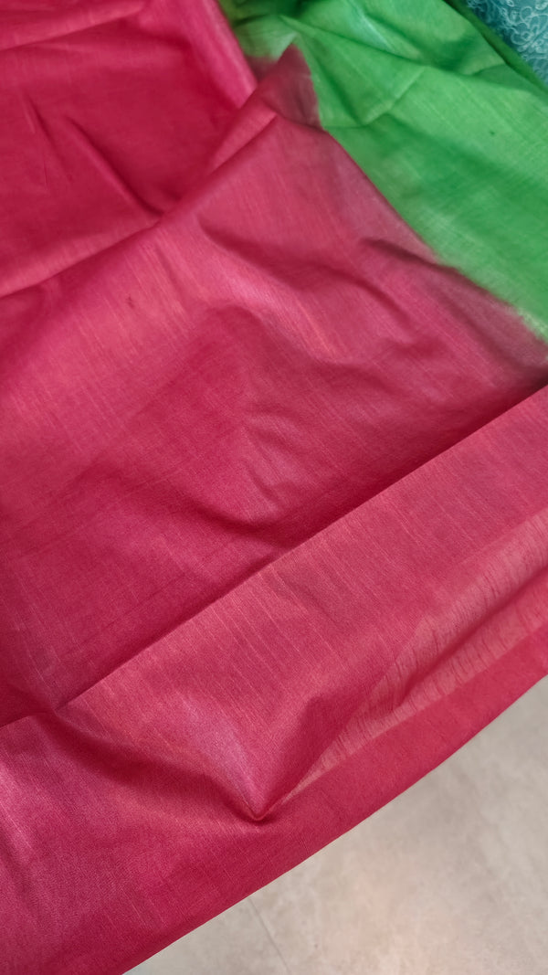 Green and Maroon Semi Silk Saree with Contrast Palla - BTK5