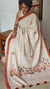 Cream Linen Tissue Saree Floral Print Saree with Hand Embroidery - Rust - VR41