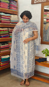 White and Blue Block printed Kota Doria Suit- GD331