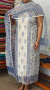White and Blue Block printed Kota Doria Suit- GD331
