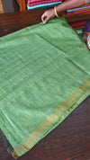 Chartreuse Green Zari Checked Bhagalpuri Silk Saree - BPR3