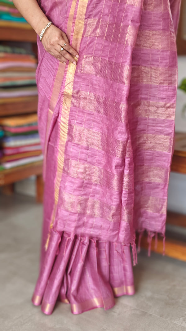 Orchid Purple Zari Checked Bhagalpuri Silk Saree - BPR3