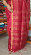 Reddish Maroon Zari Checked Bhagalpuri Silk Saree - BPR3