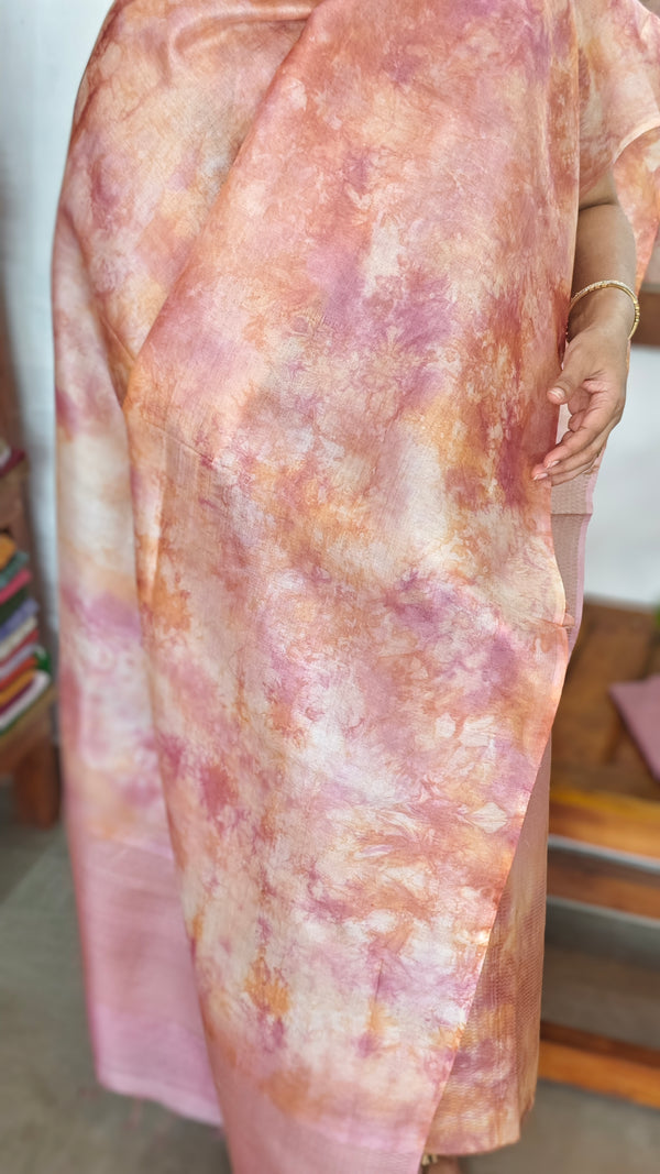 Nude Pink Woven Tussar Silk Shibori Suit - 2938