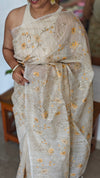 Light Beige and Mustard Kota Saree with Cross Stitch Embroidery - 5033