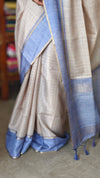 Biscuit Beige and Lavender Blue Checked Semi Silk Saree - 6733
