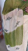 Cream and Green Block Printed Cotton Suit - L425