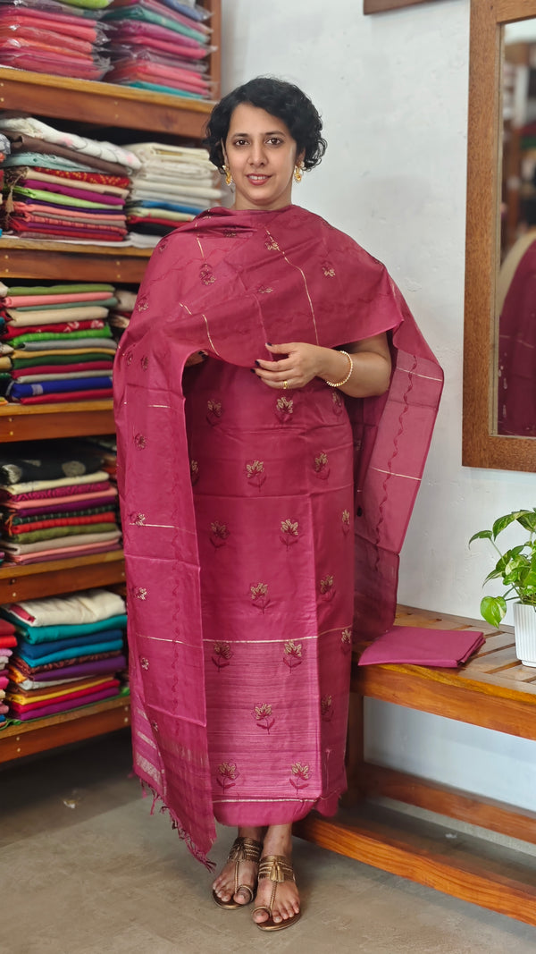 Rogue Pink Embroidered Noel Tussar Silk Suit - 4955