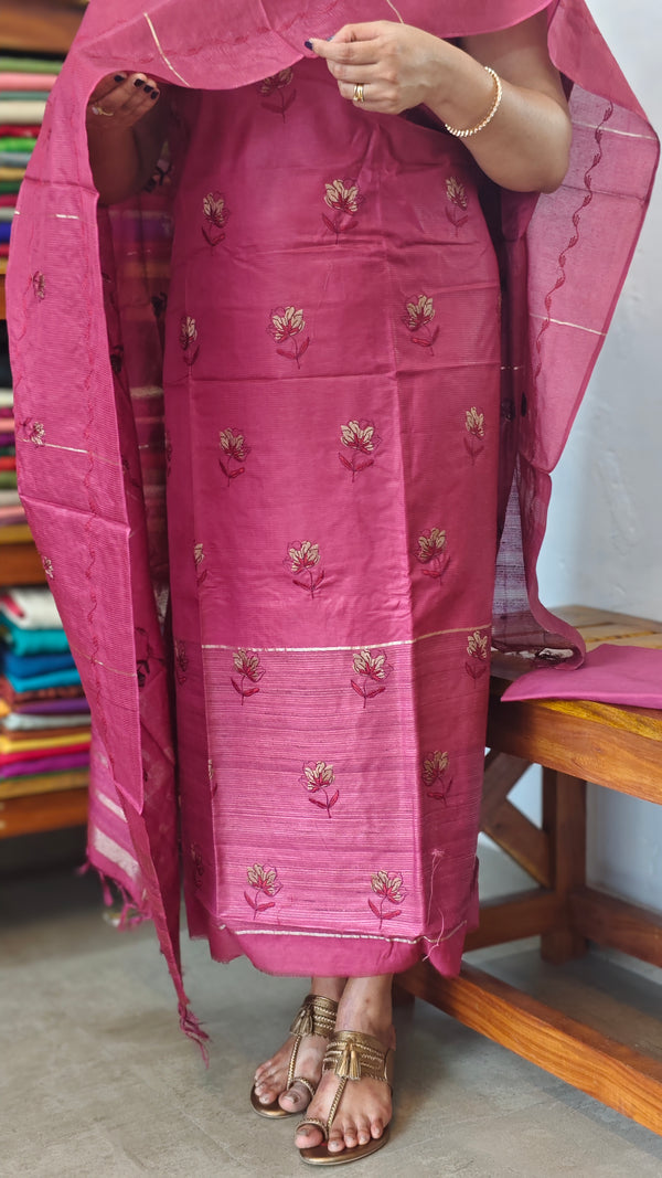 Rogue Pink Embroidered Noel Tussar Silk Suit - 4955