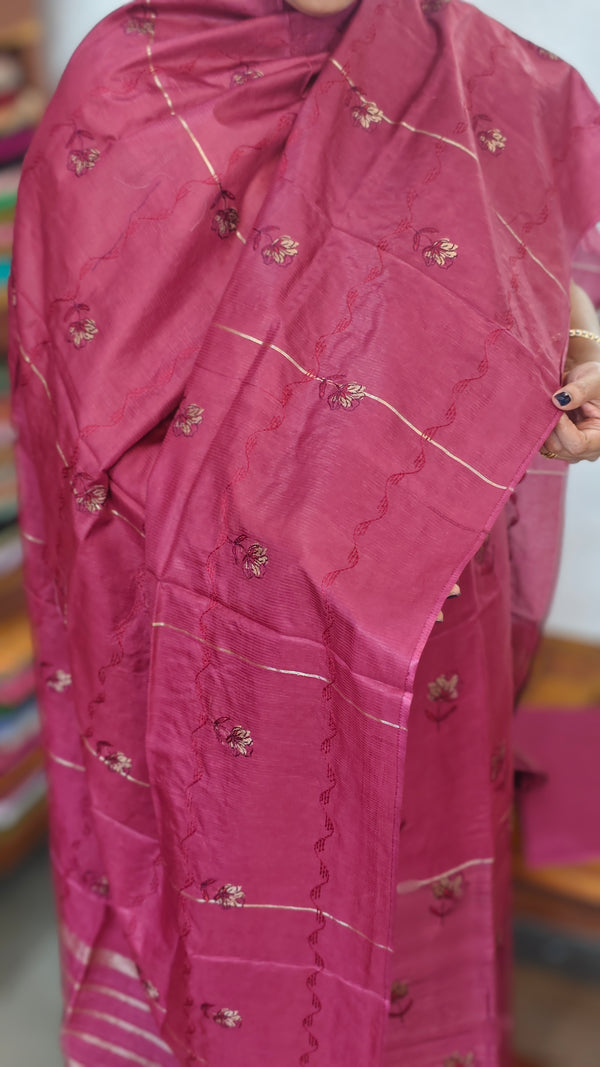 Rogue Pink Embroidered Noel Tussar Silk Suit - 4955