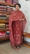 Rust Brown Embroidered Noel Tussar Silk Suit - 4955