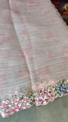 Pastel Peach Embroidered Crushed Organza Saree - PLM4