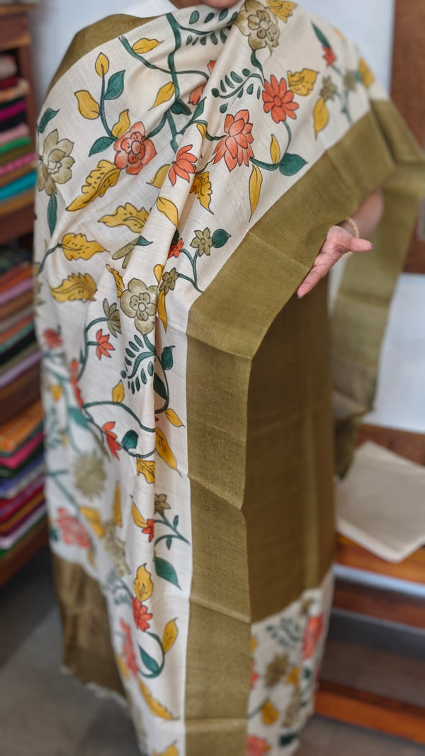 Mehandi Green Painted Silk Suit - FF192