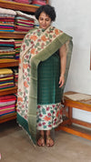 Bottle Green Checked Silk Suit with floral painting - FF192