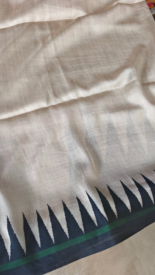 Black Beige and Green Printed Khatan Silk Saree - MYT3