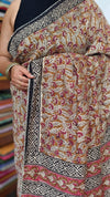 Mustard Block Printed Crepe Linen Saree - 4929
