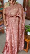 Nude Pink Zari Checked Tussar Silk Saree - NZ91