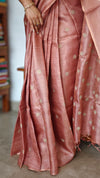 Nude Pink Zari Checked Tussar Silk Saree - NZ91