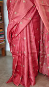 Rustic Peach Zari Checked Tussar Silk Saree - NZ91