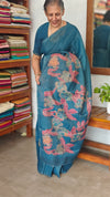 Blue Printed Tissue Linen Saree - NPR8