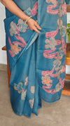 Blue Printed Tissue Linen Saree - NPR8