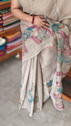 Beige Printed Linen Tissue Saree - NPR8