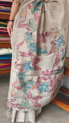 Beige Printed Linen Tissue Saree - NPR8