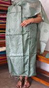 Teal Green Tussar Silk Suit with Cross Stitch Embroidery - FNA4