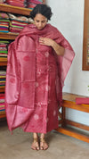 Maroon Tussar Silk Suit with Cross Stitch Embroidery - FNA4