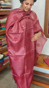 Maroon Tussar Silk Suit with Cross Stitch Embroidery - FNA4
