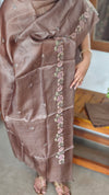 Brown Tussar Silk Suit with Multi Thread Cross Stitch Embroidery - FNA4