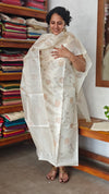 Cream Tussar Silk Suit with Cross Stitch Embroidery - FNA4
