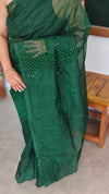 Dark Green Super Net kota Saree with Crochet Work - 9818
