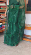 Dark Green Super Net kota Saree with Crochet Work - 9818