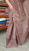 Chocolate Brown Supernet Kota Saree with Crochet Work - 9818