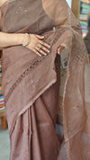 Chocolate Brown Supernet Kota Saree with Crochet Work - 9818