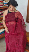 Maroon Super net Kota Saree with Crochet work - 9818