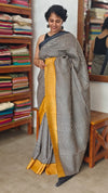 Black and White Striped Desi Tussar Silk Saree