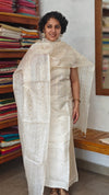 Off White Embroidered Tussar Silk Suit - E882