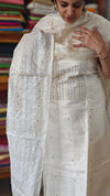 Off White Embroidered Tussar Silk Suit - E882