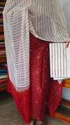 Brick Red and Off White Block Printed Super Net Kota Suit - U729